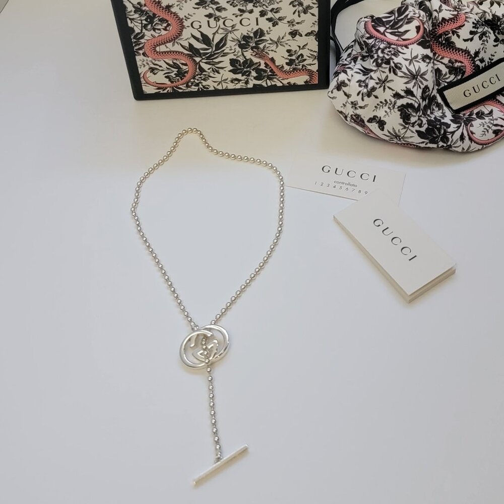 GUCCI Sterling Silver Britt Double G Toggle Necklace - Picture 2 of 13